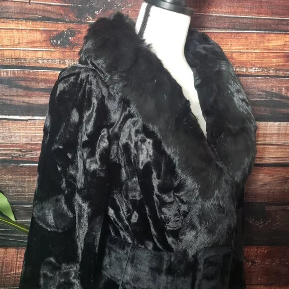 Lilli Ann Rare Vintage 60s Black Velvet Coat Faux Fur Trim US Union Made